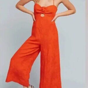Anthropologie Elevensies Size 14 Orange Jumper - Linen Blend Front Bow